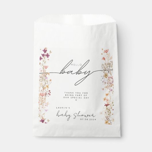 Boho Beige Wildflower Baby shower Dank u Bedankzakje (Voorkant)