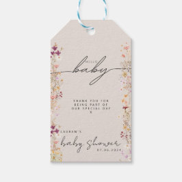 Boho Beige Wildflower Baby shower Dank u Cadeaulabel