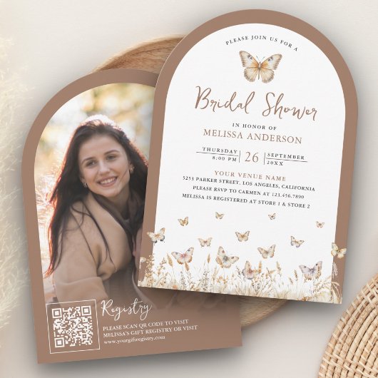 Boho Beige Wildflower Butterfly Arch Vrijgezellenf Kaart