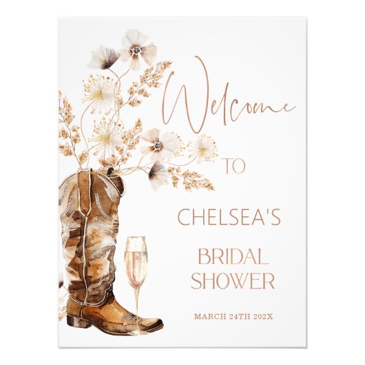 Boho Beige Wildflowers Laarzen Vrijgezellenfeest W Foto Afdruk (Voorkant)