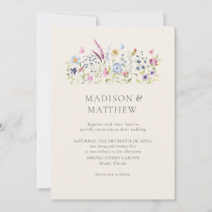 Boho Beige Wildflowers Wedding Kaart