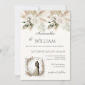 Boho beige with bride and groom wedding kaart (Voorkant)