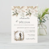Boho beige with bride and groom wedding kaart (Staand voorkant)