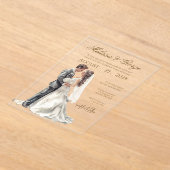 Boho beige with bride Wedding Acryl Uitnodigingen (Laagn)