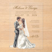 Boho beige with bride Wedding Acryl Uitnodigingen (Voorkant)