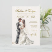 Boho beige with bride Wedding Kaart (Staand voorkant)