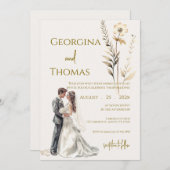 Boho beige with bride Wedding  Kaart (Voorkant / Achterkant)