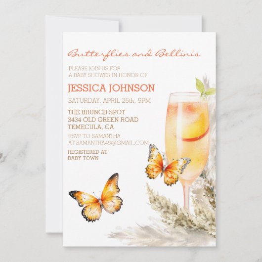 Boho Bellini & Vlinders Baby shower Kaart (Voorkant)