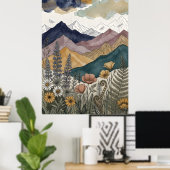 Boho Berg Lupine Bloemenweide Poster (Thuiskantoor)