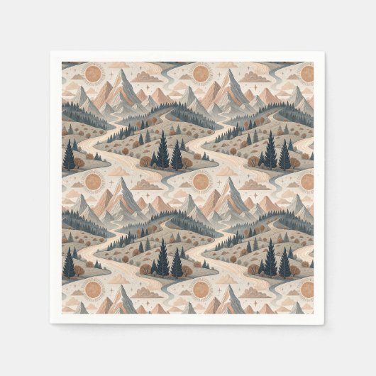 Boho Berg Rivier Abstract Landschaps Patroon Kunst Servet (Voorkant)