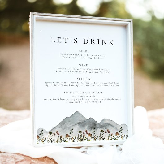 Boho Berg Wilde Bloem Drinken Bar Menu Poster