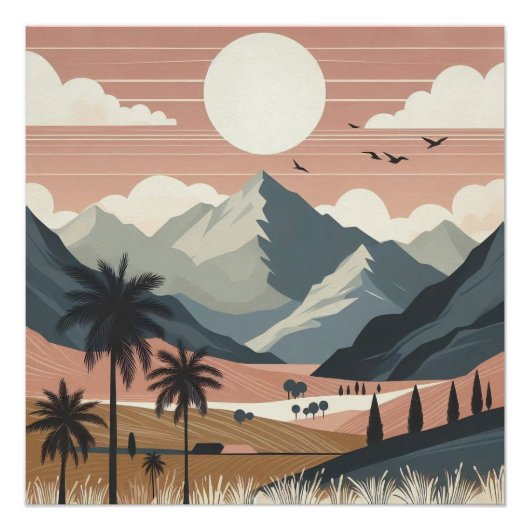 Boho berglandschap muurkunst perfect poster (Voorkant)