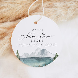 Boho Bergmeer Avontuur Bruidsuitnodiging Bedankjes Labels
