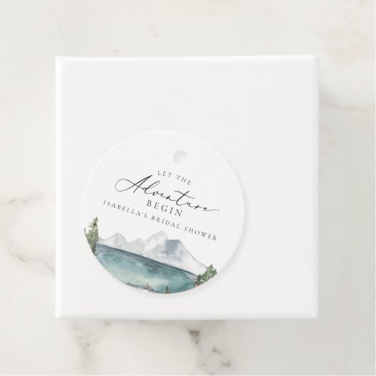 Boho Bergmeer Avontuur Bruidsuitnodiging Bedankjes Labels (In situ)