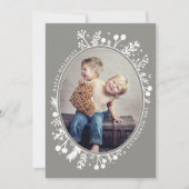 Boho Berries Ovale Kerst Foto Kaart Taupe (Voorkant)