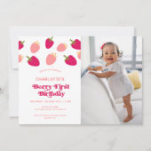 Boho Berry First Birthday Photo Invitation Kaart (Voorkant)