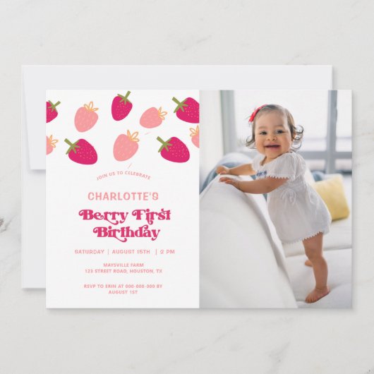 Boho Berry First Birthday Photo Invitation Kaart (Voorkant)