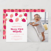 Boho Berry First Birthday Photo Invitation Kaart (Voorkant / Achterkant)
