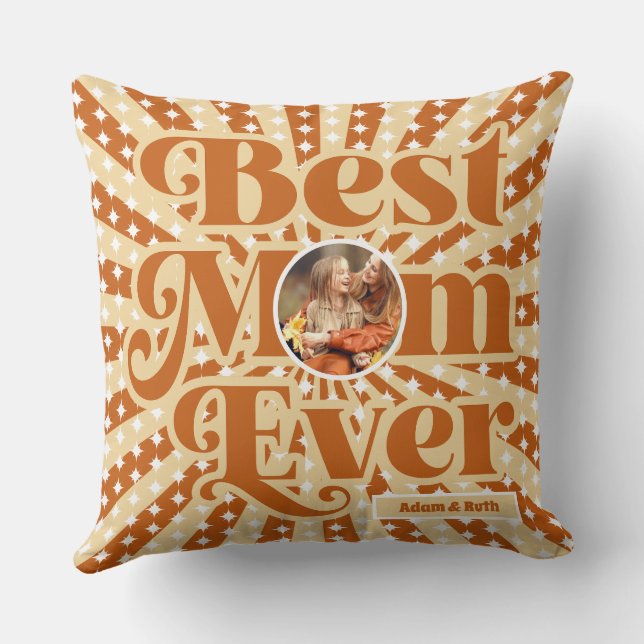 Boho Beste moeder ooit gepersonaliseerde foto Moed Kussen (Achterkant)