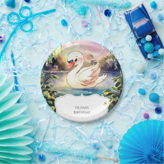 Boho betoverde zwaan verjaardag papieren bordje (Feest)