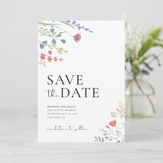 Boho bewaar de datum, Wildflower bewaar de datum Kaart (Staand voorkant)