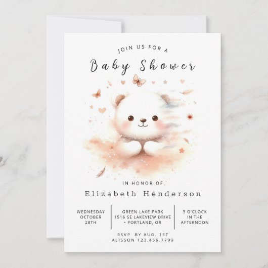 Boho bewerkbaar Beer Baby shower Kaart (Voorkant)