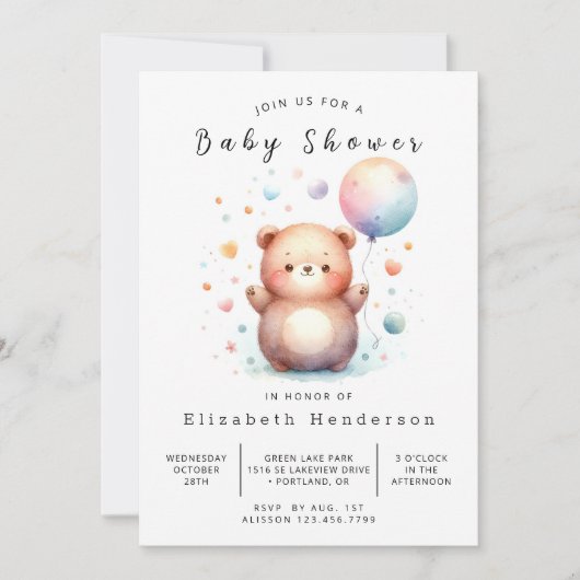 Boho bewerkbaar Beer Baby shower Kaart (Voorkant)