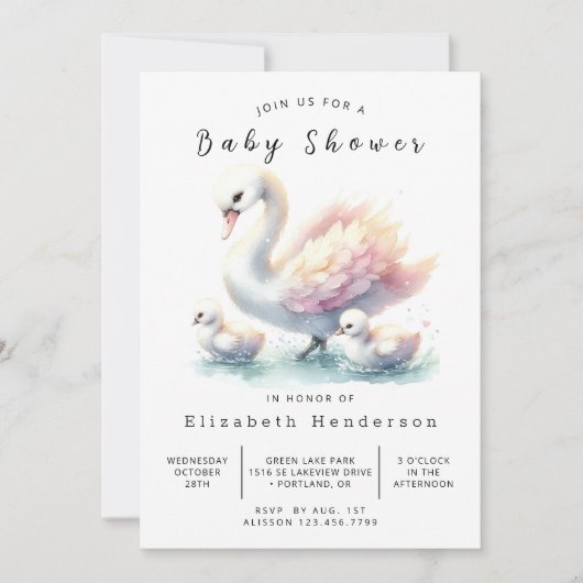Boho bewerkbaar Swan-Baby shower Kaart (Voorkant)