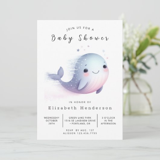 Boho bewerkbaar walvis Baby shower Kaart (Staand voorkant)
