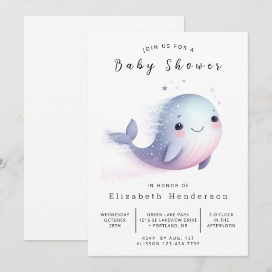 Boho bewerkbaar walvis Baby shower Kaart (Voorkant / Achterkant)