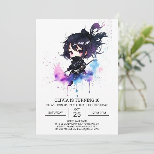 Boho bewerkbare kleine ninja verjaardag kaart (Staand voorkant)