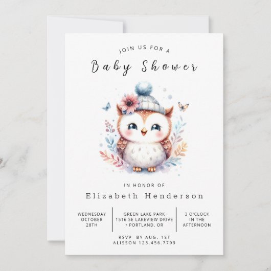 Boho Bewerkbare Uil Baby Shower Kaart (Voorkant)