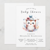 Boho Bewerkbare Uil Baby Shower Kaart (Voorkant / Achterkant)