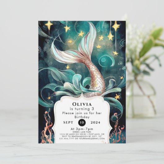 Boho bewerkbare zeemeermin verjaardag kaart (Staand voorkant)