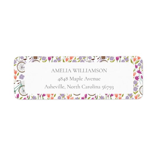  Boho Bicycle Bloemen Aangepast retouradres Etiket (Voorkant)