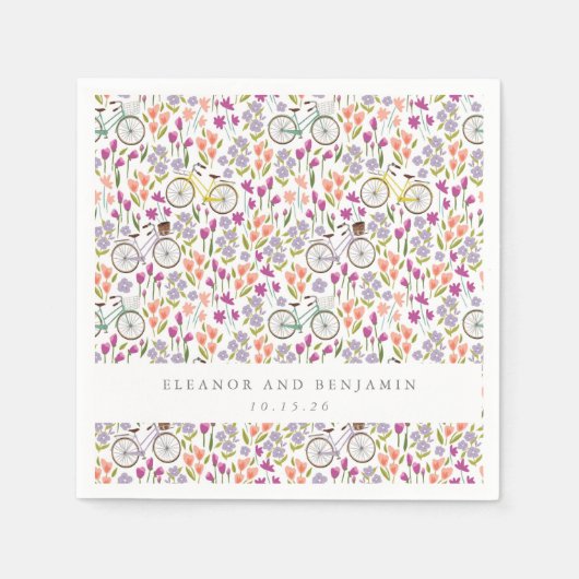  Boho Bicycle Bloemen Gepersonaliseerd Paar Servet (Voorkant)