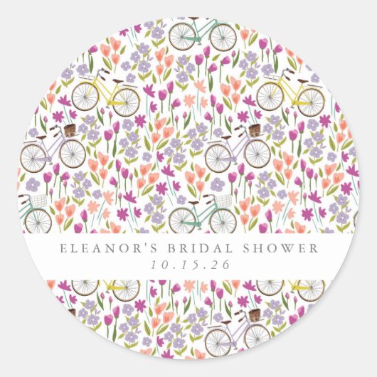  Boho Bicycle Floral - Aangepast Vrijgezellenfeest Ronde Sticker (Voorkant)
