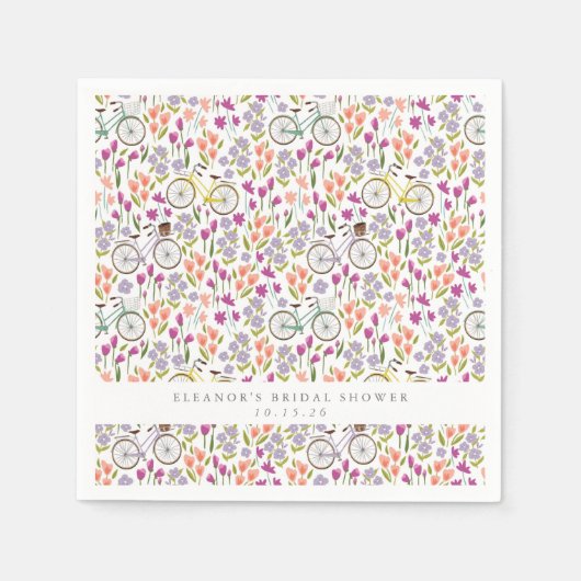 Boho Bicycle Floral - Aangepast Vrijgezellenfeest Servet (Voorkant)