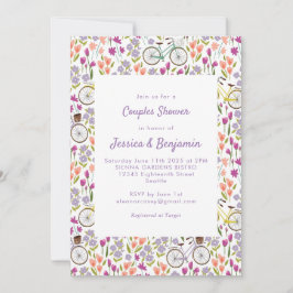 Boho Bicycle Floral Script Chic Couples Shower Kaart