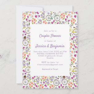 Boho Bicycle Floral Script Chic Couples Shower Kaart