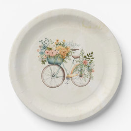 Boho  Bicycle met Bloemenmand Waterverf Papieren Bordje