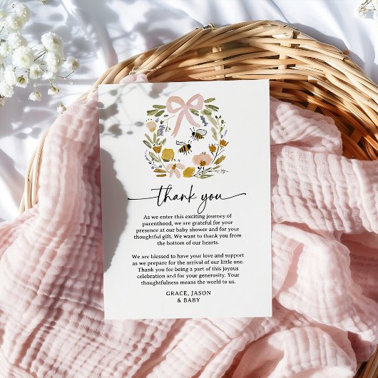 Boho Bijen- & Wildebloem Baby Shower Bedankkaart