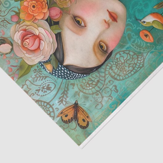 BOHO BIRD EN BLOEMENMEISJE DECOUPAGE TISSUEPAPIER (Detail)