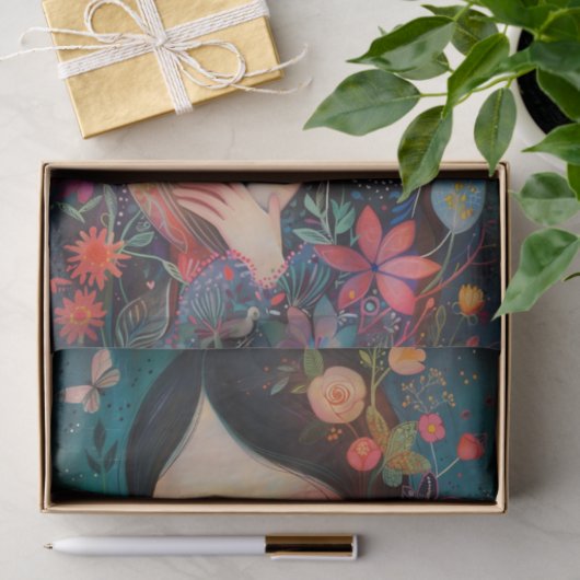 BOHO BIRD EN BLOEMENMEISJE DECOUPAGE TISSUEPAPIER (Geschenk)