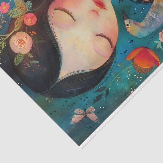 BOHO BIRD EN BLOEMENMEISJE DECOUPAGE TISSUEPAPIER (Detail)