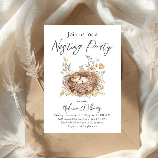 Boho Bird Feather Your Nest Baby Shower Kaart