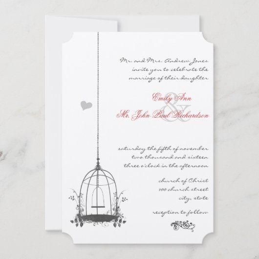  Boho Birdcage Rood Wedding Invitaties Kaart (Voorkant)