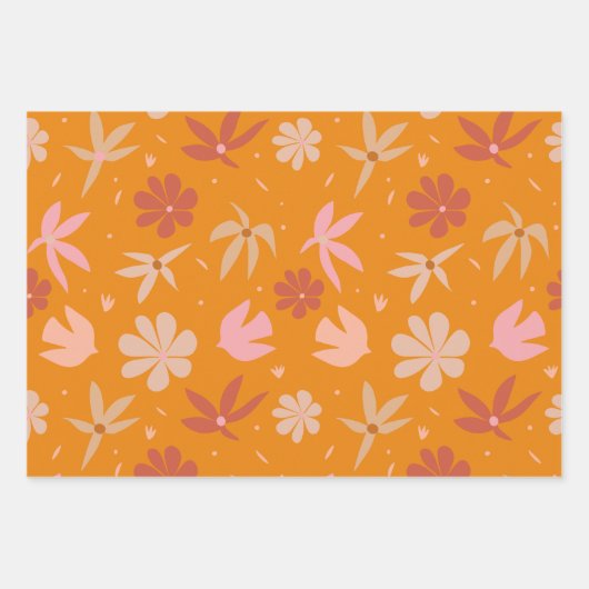 Boho Birds and Flowers Pattern in Oranje en Roze Inpakpapier Vel (Voorkant 2)