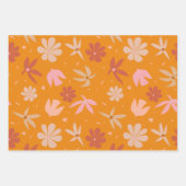 Boho Birds and Flowers Pattern in Oranje en Roze Inpakpapier Vel (Voorkant)