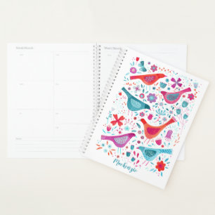Boho Birds and Flowers Waterverf Custom Name Planner
